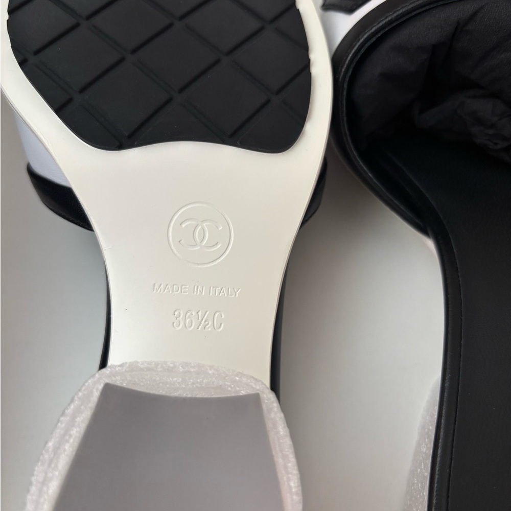 CHANEL Black & White Logo Slide Mules - Picture 7 of 9